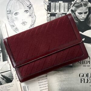 Vintage 90s Burgundy Long Continental Wallet Quilted Canvas